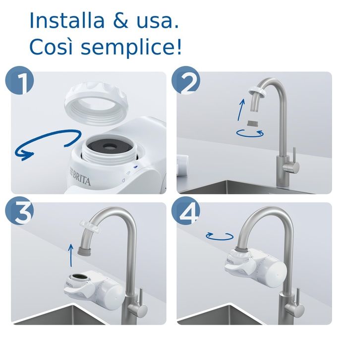 Brita ON TAP V, Filtro Acqua Rubinetto, Bianco, 4 Stadi, 600L, Rimuove Metalli