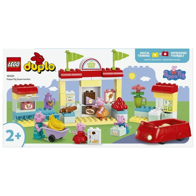 LEGO DUPLO Il Supermercato di Peppa Pig con 4 Personaggi, Set con Macchina Giocattolo e Negozio da Costruire in Mattoncini