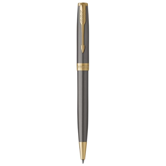 Parker Sonnet Penna a Sfera Laccatura Grigia con Pennino Dorato Punta Media Ricarica di Inchiostro Nero Confezione Regalo