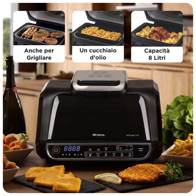 Ariete 4635 Air Fryer Grill Friggitrice ad aria 8 L 1700 W 8 Programmi Display Touch colore Nero