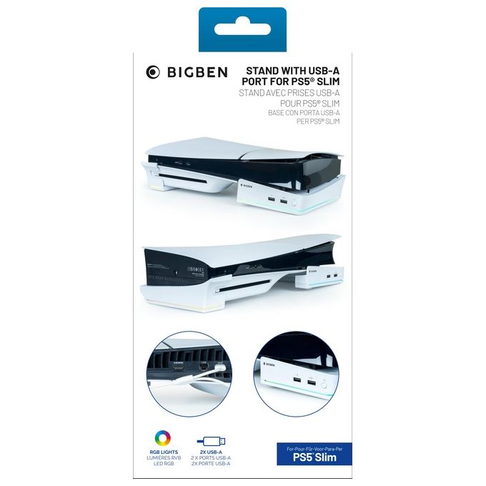 Big Ben Supporto Console per PlayStation 5 Base Orizzontale con Hub Usb