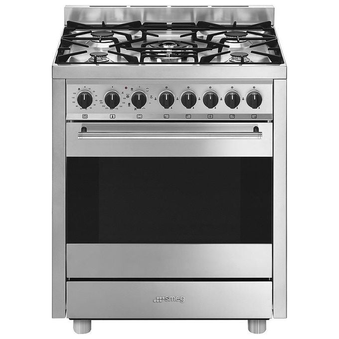 Smeg B71GMXI9 Cucina a Gas con Forno Elettrico Multifunzione Termoventilato Estetica Mista 5 Fuochi Griglie in Ghisa Classe energetica A Vapor Clean 70x60 cm Acciaio Inox