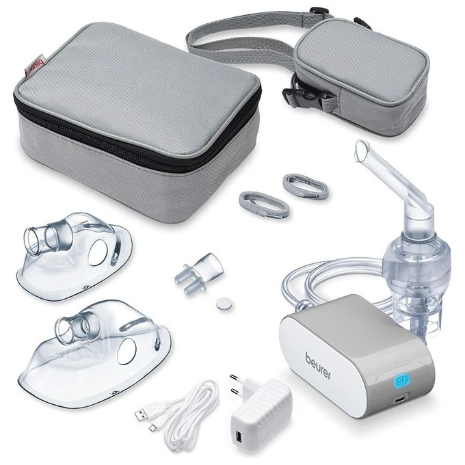 Beurer IH 58 – Aerosol a pistone con microcompressore, velocita' di nebulizzazione 0,25 ml-min, ampolla a capacita' standard, accessori inclusi, dispositivo compatto e silenzioso, uso familiare (adulto e pediatrico), alimentazione a rete, colore Bianco
