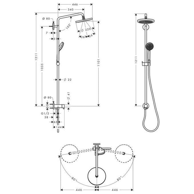 Hansgrohe Croma 220 27224 Colonna Doccia Reno Cromo