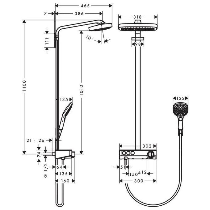 Hansgrohe Raind.27127 Colonna Doccia Termostatico Esterno Bianco-Cromo