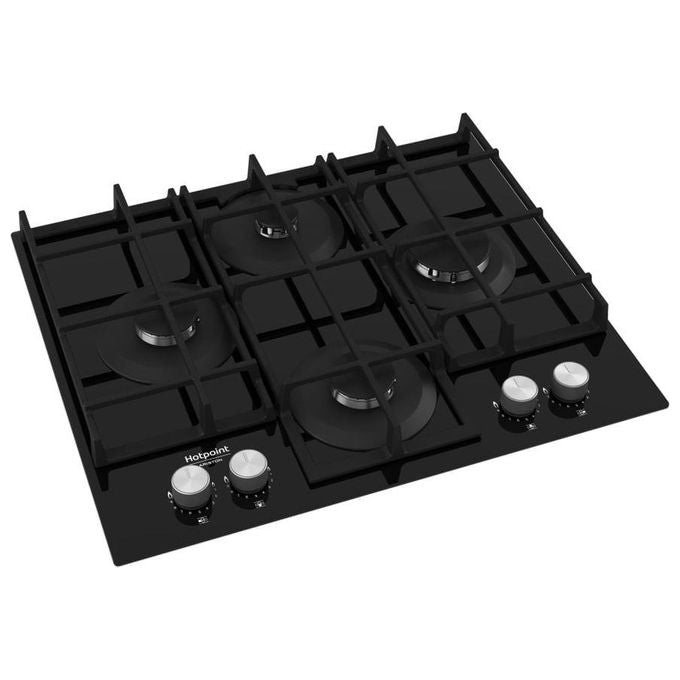 Hotpoint HAGS 61F-BK Piano Cottura a Gas in  Vetroceramica 4 Zone My Menu Flame Control 9 livelli di potenza Griglie in ghisa 60 cm Nero