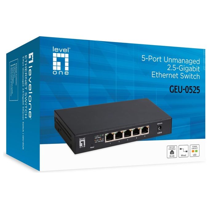 LevelOne GEU-0525 Switch di Rete Non Gestito 2.5g Ethernet (100-1000-2500) Nero