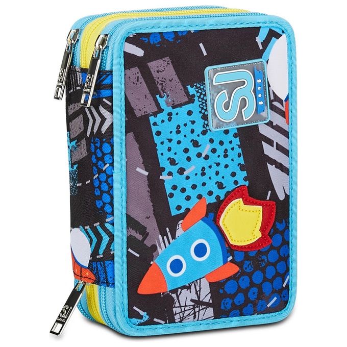Seven SJ Gang Astuccio Scuola 3 Zip Blu Go To Space