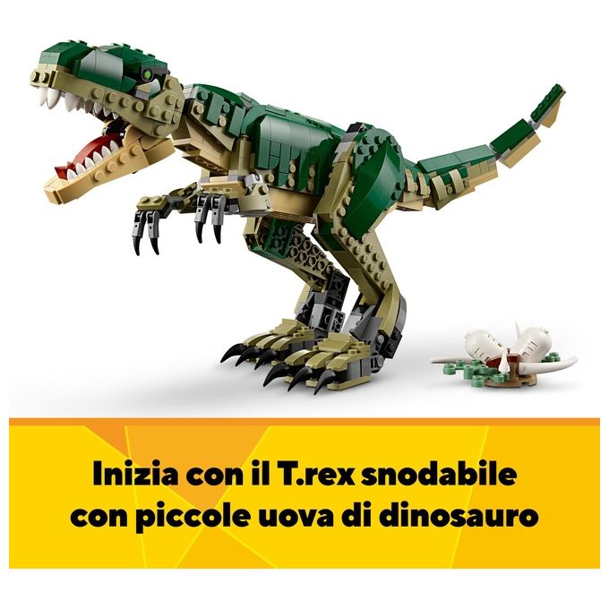 LEGO Creator 3 in 1 T. Rex Dinosauro Giocattolo Trasformabile in 3 Modellini Snodabili come Triceratopo e Pterodattilo Giochi per Bambini e Bambine da 9 Anni Idea Regalo di Compleanno 31151