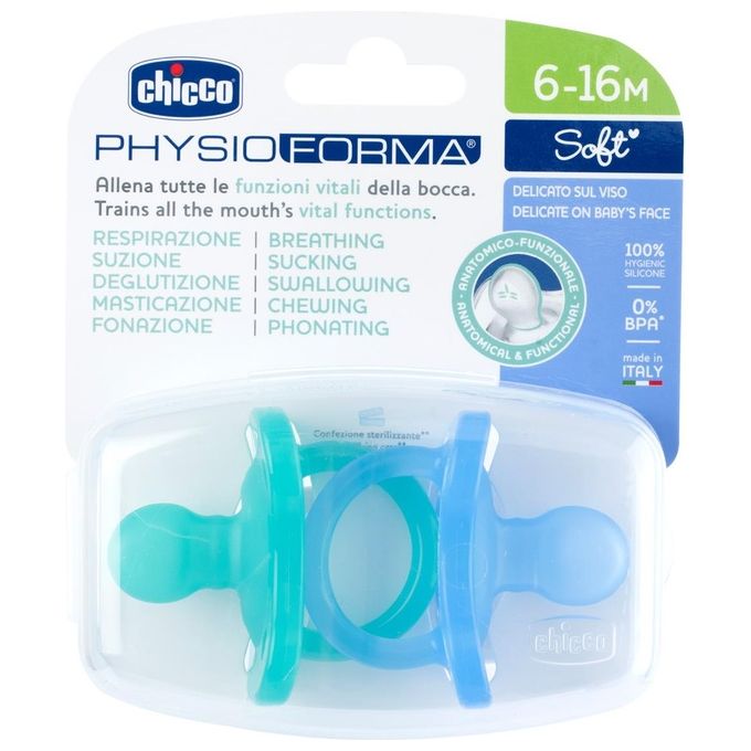 Chicco Gommotto Physioforma 2 Pezzi Bimbo Soft 6-16m Verde e Azzurro
