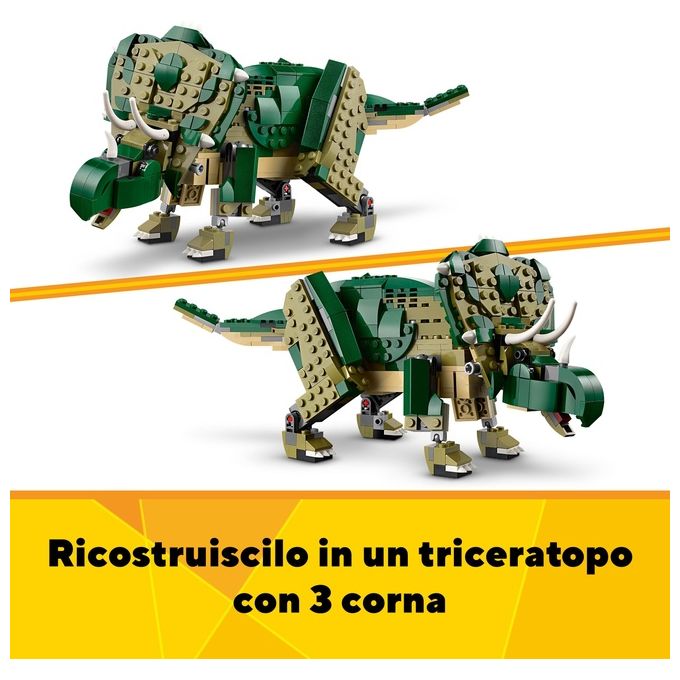 LEGO Creator 3 in 1 T. Rex Dinosauro Giocattolo Trasformabile in 3 Modellini Snodabili come Triceratopo e Pterodattilo Giochi per Bambini e Bambine da 9 Anni Idea Regalo di Compleanno 31151