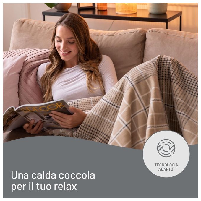Imetec Adapto Elegance Plaid riscaldabile 180 x 140 cm tessuto morbido Velvet Double Face Risparmio energetico 6 temperature Lavabile