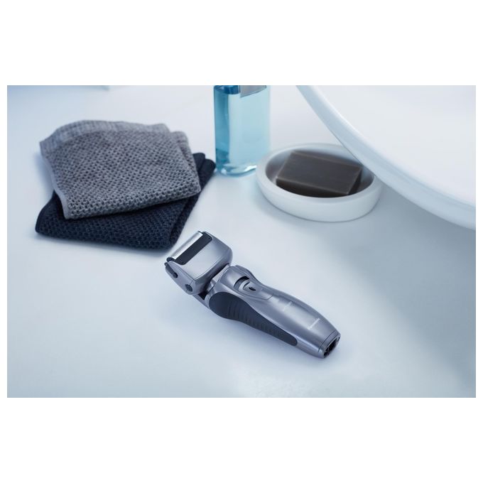 Panasonic ES-RW33-H503 Rasoio Uomo WetandDry a 2 Lame Tagliabasette a Scomparsa Design Ergonomico Ricaricabile Grigio Scuro