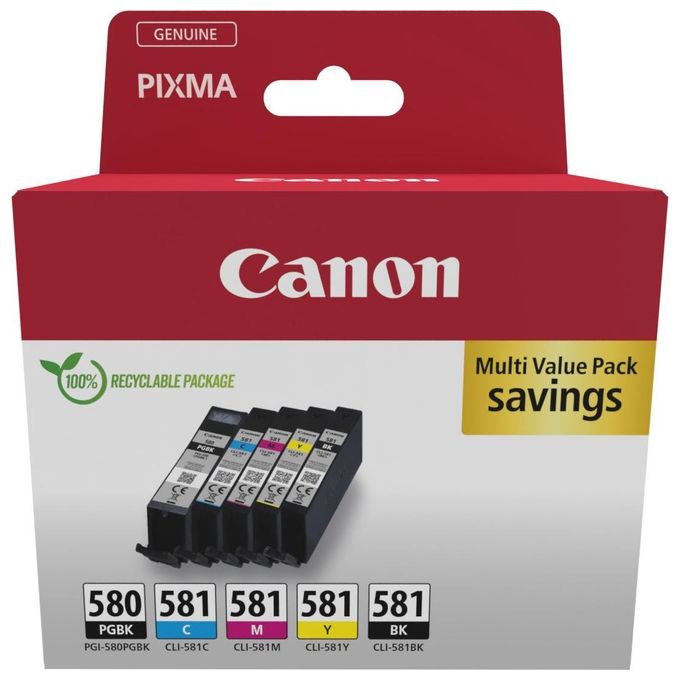 Canon 2078C007 Cartuccia d'Inchiostro 5 Pezzi Originale Nero-Blu-Ciano-Magenta-Giallo