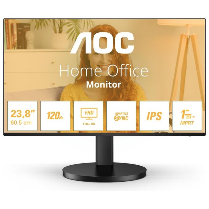 AOC 24B3HA2 Monitor PC 23.8'' Full HD IPS LED 100Hz HDR Senza Cornice Nero