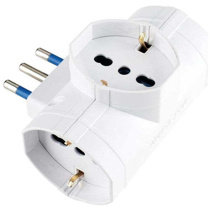 Polypool Adattatatore Triplo 16a-Shuko Bianco con Spina 16a e 3 Prese 10-16a 2pt e Tedesco 16a