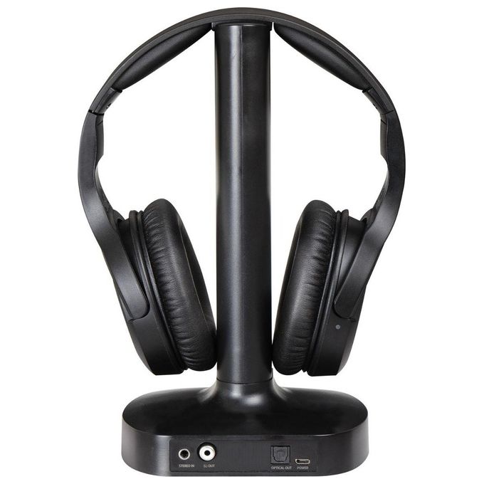 Trevi FRS 1480 R Cuffia Stereo per TV Ricevitore RF Wireless Senza Fili Base di Ricarica Digitale Ottico Jack 3.5mm Nero
