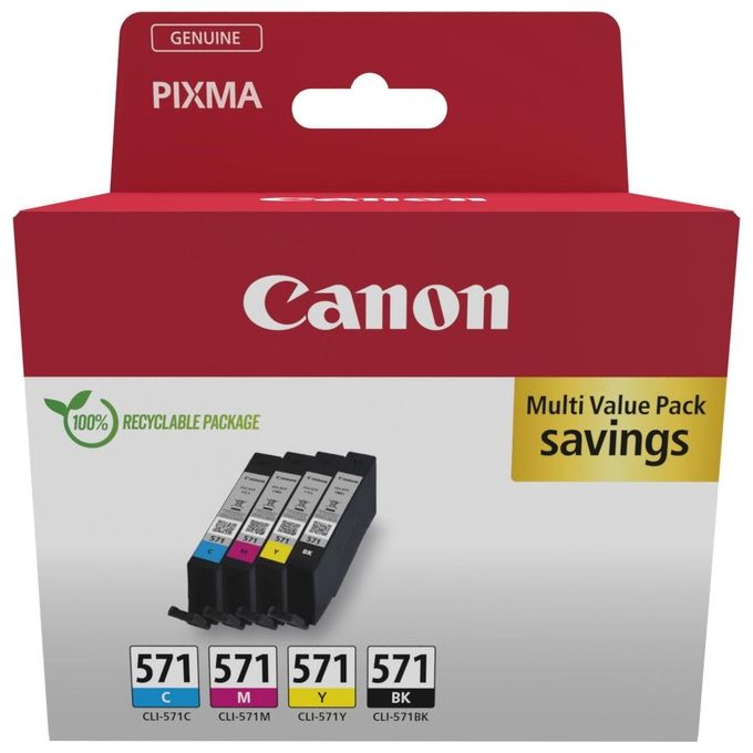 Canon 0386C009 Cartuccia d'Inchiostro 4 Pezzi Originale Nero-Ciano-Magenta-Giallo
