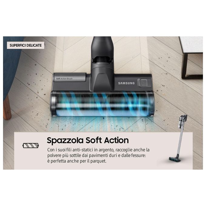 Samsung VS20B75ACR5-WA Scopa Elettrica senza Filo Aspirapolvere senza Sacco Ciclonica Potenza 200 Watt colore Argento