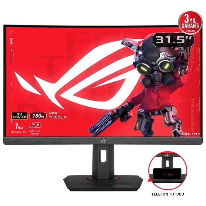 ASUS ROG Strix XG32WCS Monitor Gaming Curvo da 32” pollici (315) QHD 2560x1440 180Hz e Tempo di Risposta 1ms Extreme Low Motion Blur Sync USB Type-C FreeSync DisplayWidget Center HDR Nero