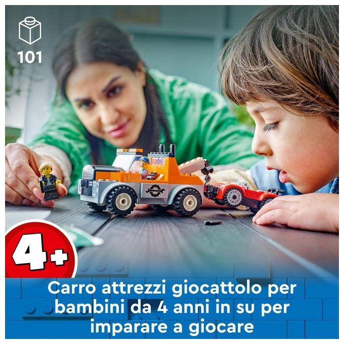 LEGO City Autogru' e Officina Auto Sportive Giocattolo Giochi Creativi da Meccanico per Bambini e Bambine da 4 Anni con Camion Carro Attrezzi e Macchina da Costruire Idea Regalo da Collezione 60435