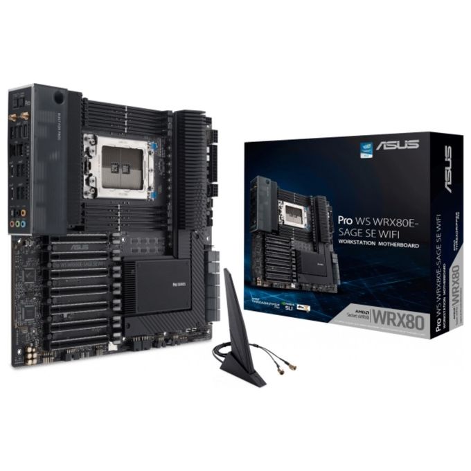 ASUS Pro WS WRX80E-SAGE SE WIFI Scheda Madre, EATX, AMD WRX80, Socket sWRX8, 8 Slot DIMM DDR4, 7 x PCIe 4.0, 3 x M.2, 8 x SATA, Intel WiFi 6, 10Gb LAN, Realtek 7.1 Surround, USB-C 3.2 Gen 2x2, Nero