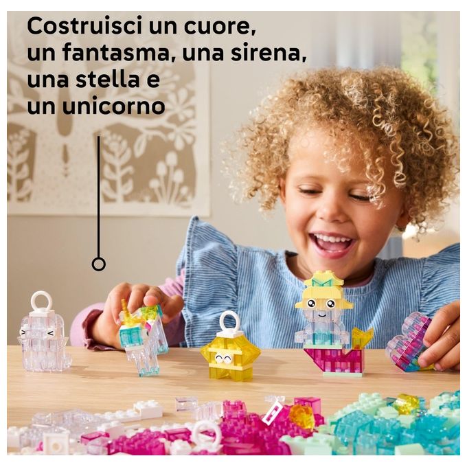 LEGO Classic Scatola Magica Trasparente - Mattoncini Colorati e Clip Portachiavi - Crea Unicorni Giocattolo Draghi Uccelli e altre Figure Kit Arti e Mestieri per Bambine e Bambini da 5 Anni - 11040