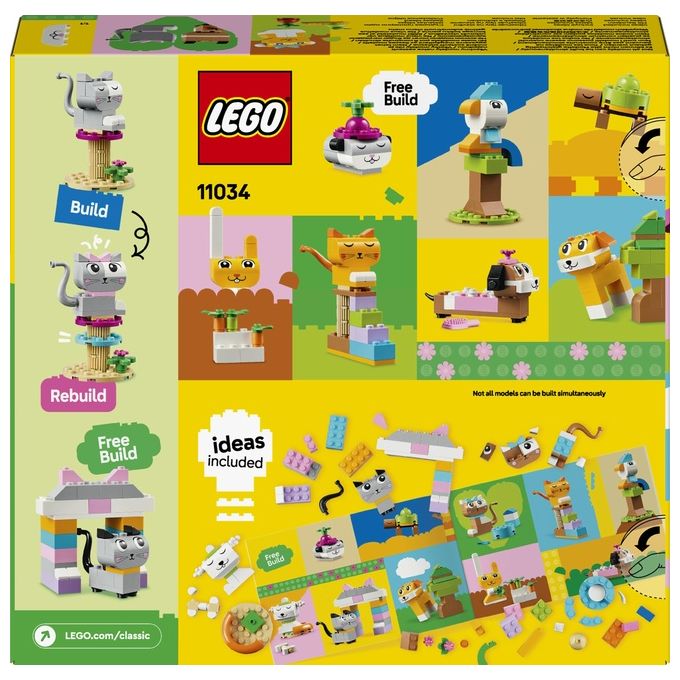 LEGO Classic 11034 Animali Domestici Creativi, Giocattolo per Bambini di 5+ Anni per Costruire Cane, Gatto e Altri Animali