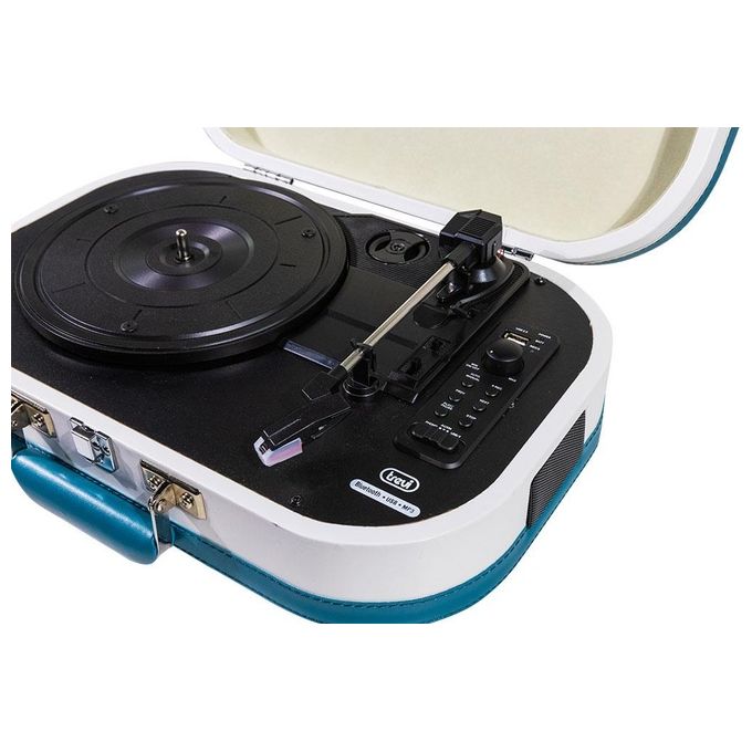 Trevi TT 1020 BT Giradischi Stereo Vintage Portatile con Bluetooth Mp3 Usb e Funzione Encoding Turchese