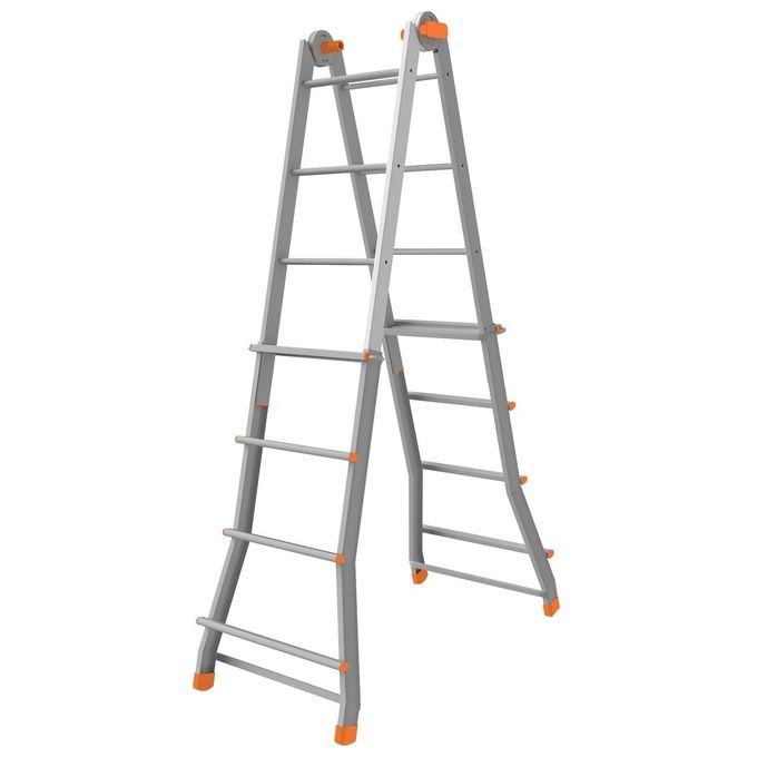 Colombo Scala PRATIC 5+5 In Acciaio Altezza Massima 4,6 M Gradini Zigrinati Piedini Antisdrucciolevoli