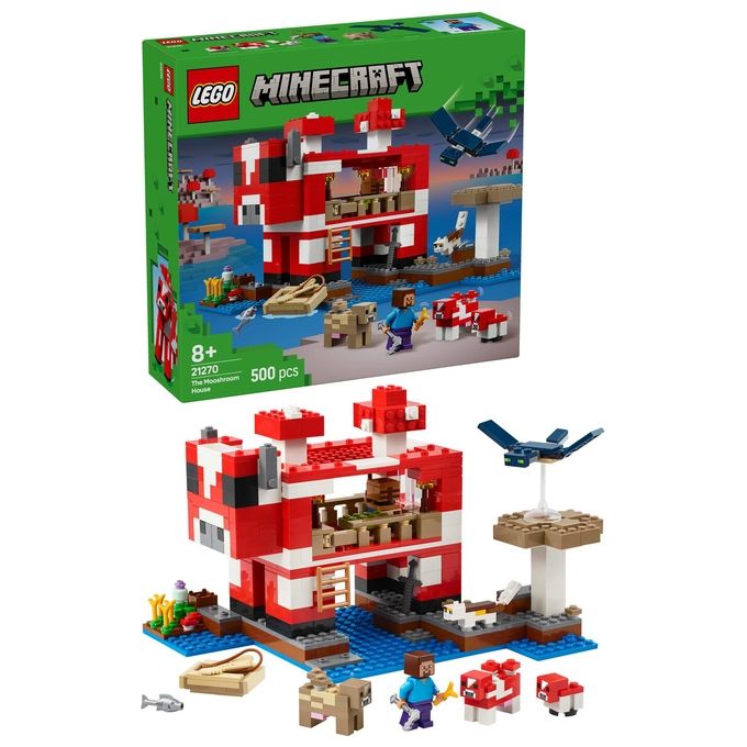 LEGO 21270 La casa del Mooshroom Giocattolo da Costruzione con Steve e Animali Minecraft 500 pezzi colore Multicolore