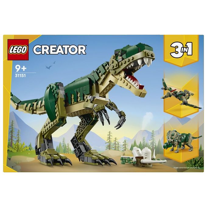 LEGO Creator 3 in 1 T. Rex Dinosauro Giocattolo Trasformabile in 3 Modellini Snodabili come Triceratopo e Pterodattilo Giochi per Bambini e Bambine da 9 Anni Idea Regalo di Compleanno 31151