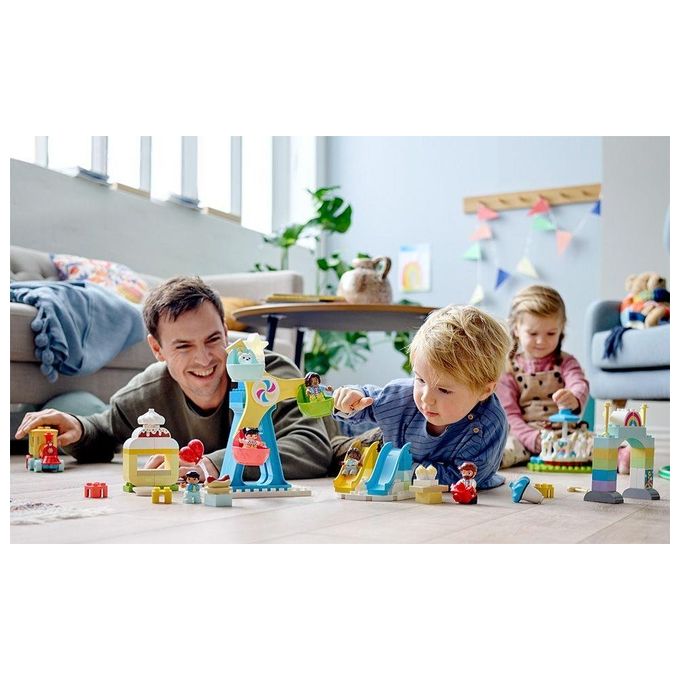 LEGO 10956 DUPLO Town Parco dei Divertimenti con Scivoli Giostra Ruota Panoramamica Treno e 7 Minifigure colore Multicolore