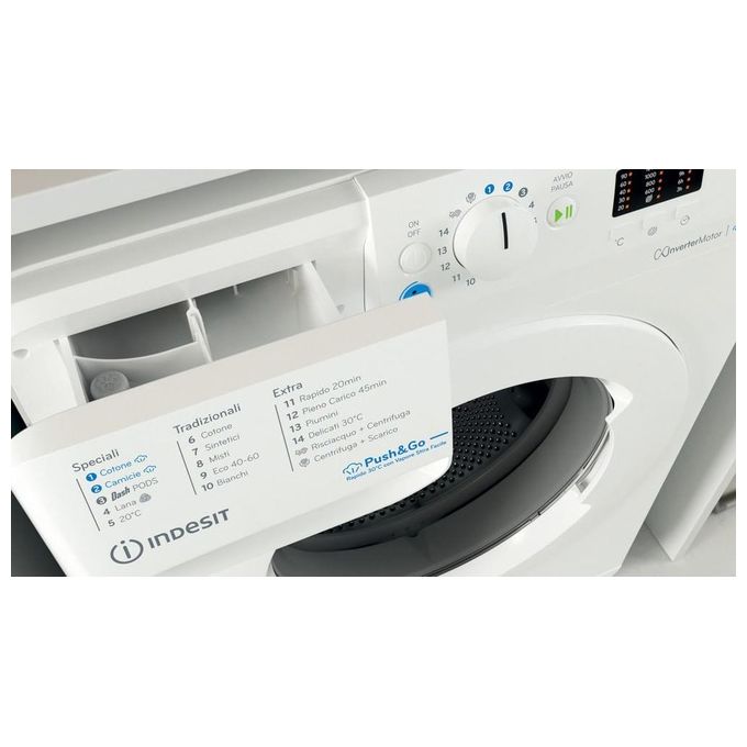 Indesit BWA 81496X WV IT Lavatrice Carica Frontale 8 Kg 1400 rpm Classe A Motore Inverter Vapore PushandGo Water Balance Plus (85x59,5x63 cm) colore Bianco