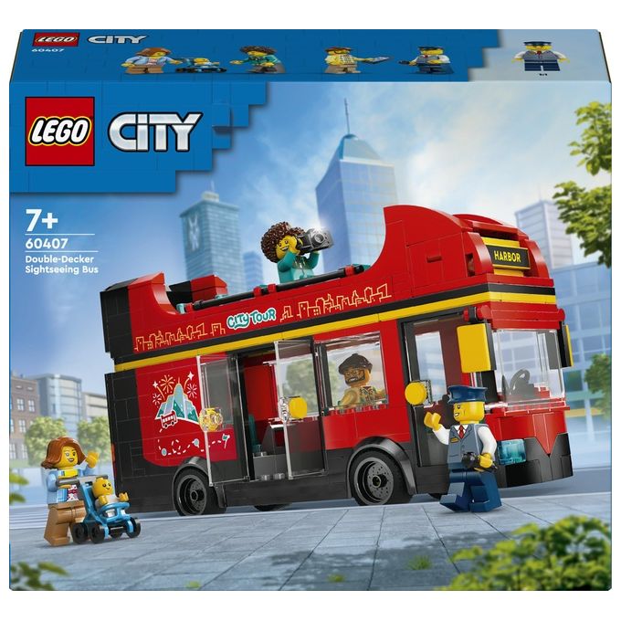 LEGO City Autobus Turistico Rosso a Due Piani Giochi per Bambini e Bambine da 7 Anni in su con Veicolo Giocattolo in Stile Londinese da Costruire e 5 Minifigure Idea Regalo di Compleanno 60407