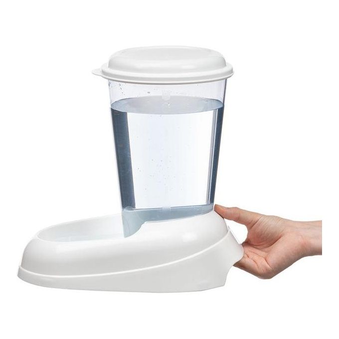 Ferplast Distributore d'acqua per cani e gatti NADIR Beverino 3 Litri per animali cani taglia piccola e media, Serbatoio trasparente con coperchio, Robusta plastica, Fondo antiscivolo, 29,2 x 20,2 x h 28,8 cm Bianco