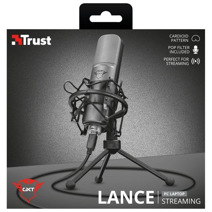 Trust Gaming GXT 242 Lance Microfono Streaming Nero