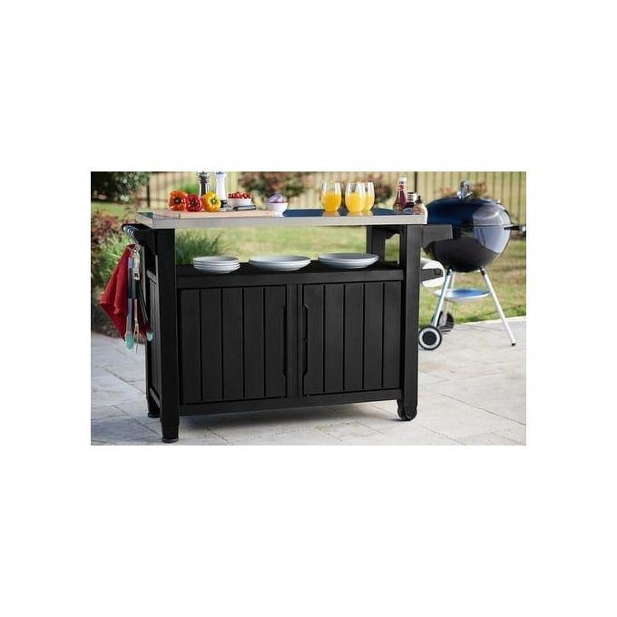 Keter tavolino in resina per BBQ con due ruote e due ante 123,70x54x90h UNITY XL grafite