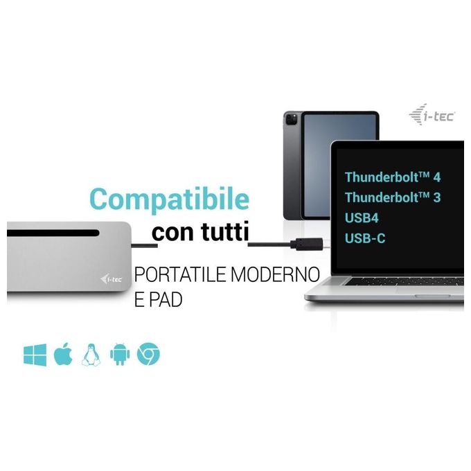 I-Tec Usb-c Metal Ergonomic 3x 4k Display Docking Station With Power Delivery 100W  Universal Charger 100W