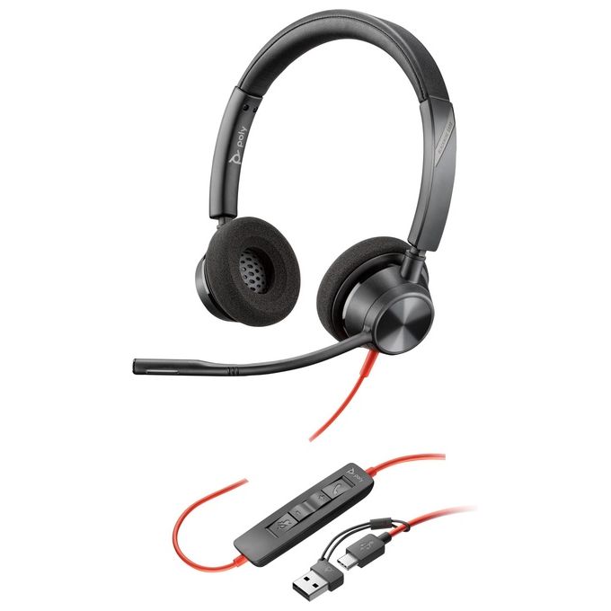 Poly Cuffie Stereo Blackwire 3320 con Connettore Usb-c  Adattatore Usb-c-a