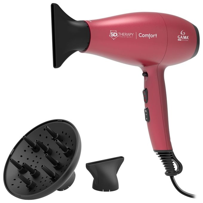Ga.Ma Asciugacapelli GH0501 5D Therapy Comfort, Alogeno, 220W, Rosso Prestazioni Professionali per un'Asciugatura Delicata
