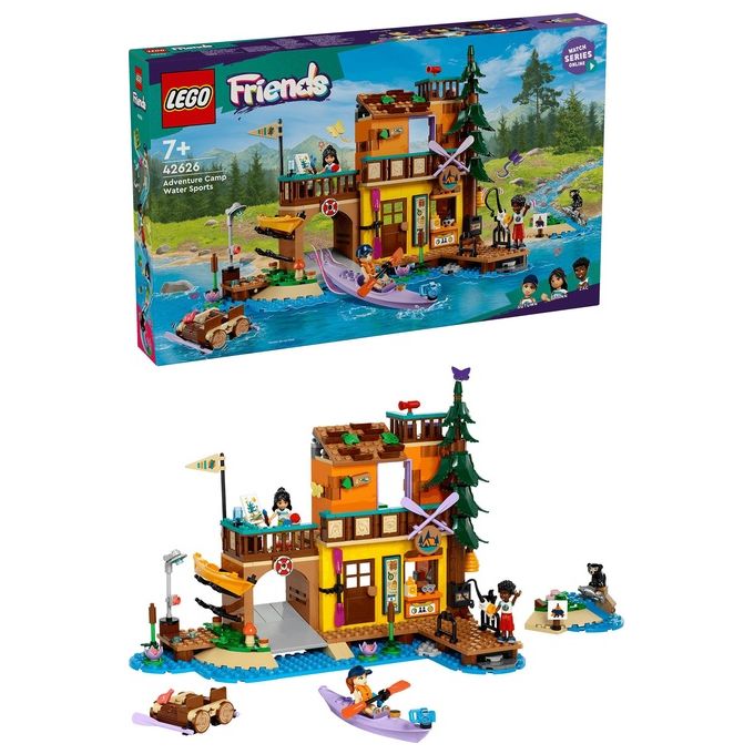 LEGO Friends 42626 Campo Avventura Sport Acquatici Giochi di Ruolo Educativi per Bambine e Bambini da 7 Anni con Molo e Campeggio Giocattolo da Costruire Accessori e 3 Personaggi Idea Regalo