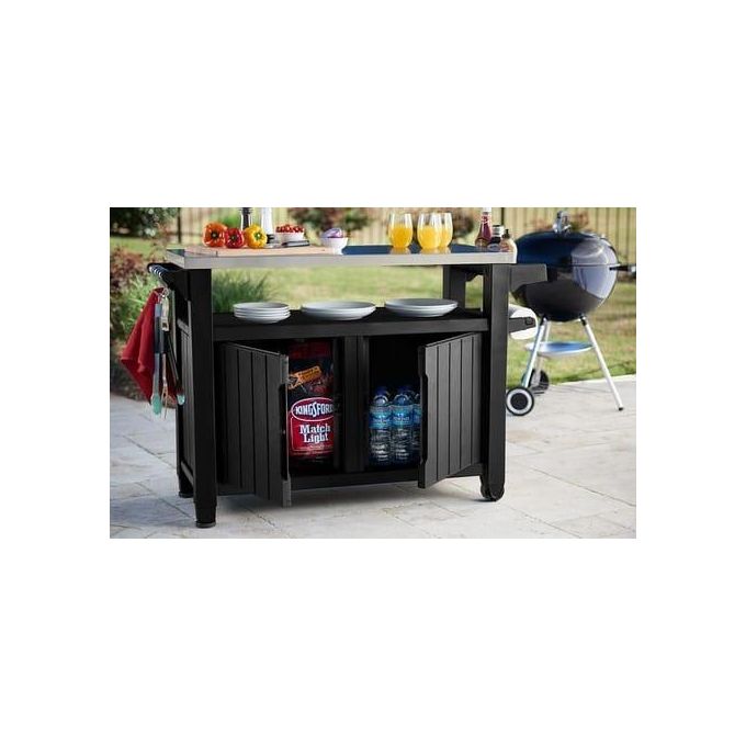 Keter tavolino in resina per BBQ con due ruote e due ante 123,70x54x90h UNITY XL grafite