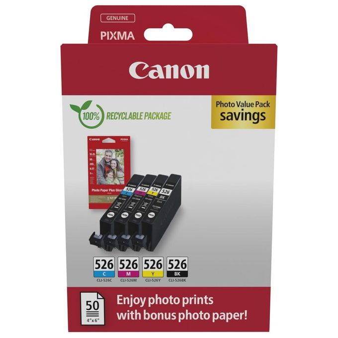 Canon CLI-526 BK-C-M-Y Cartuccia D'inchiostro Photo Value Pack