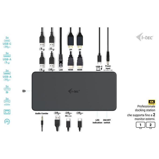 I-tec Docking Stations usb 3.0-usb-c-tb 3 pro dual 4k Display Docking Station gen2 pd