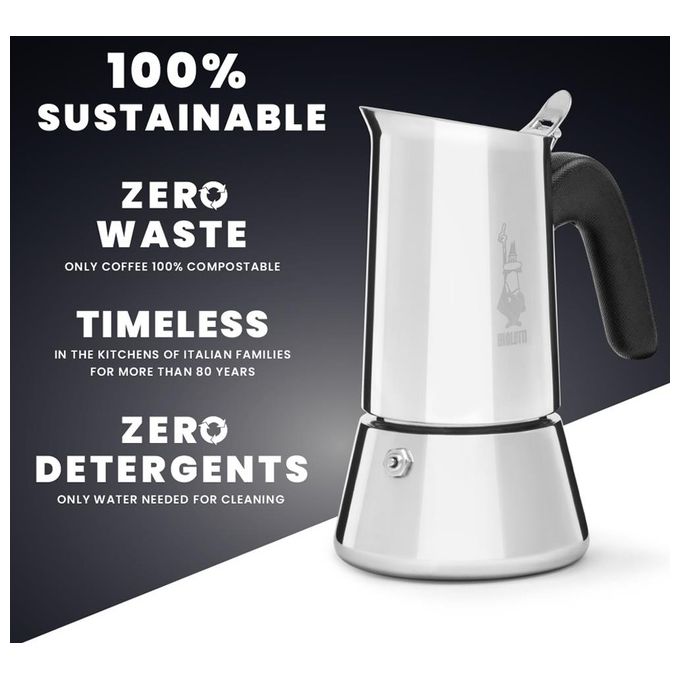 Bialetti New Venus Caffettiera in Acciaio Inox Adatta all'Induzione 6 Tazze Argento