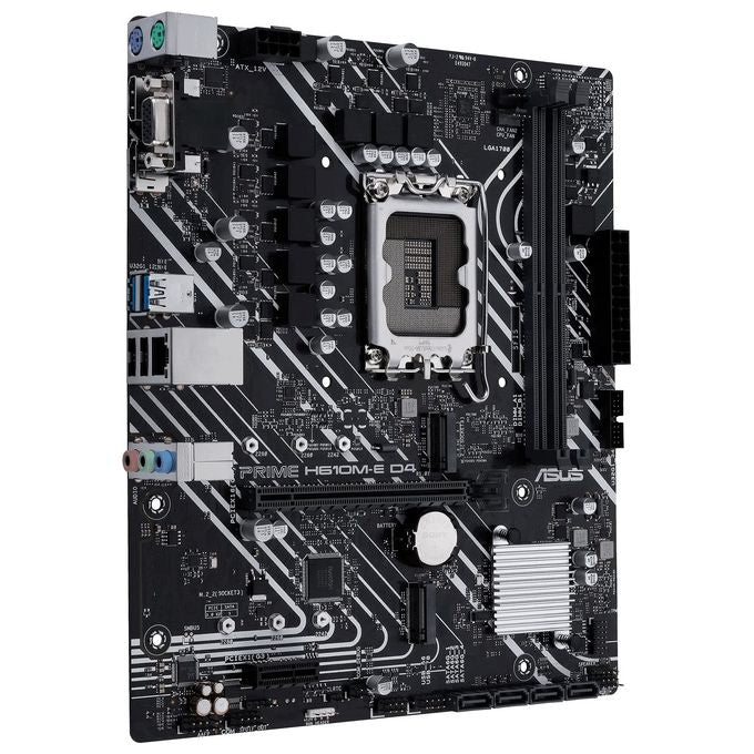 ASUS PRIME H610M-E D4-CSM Scheda Madre mATX, Intel H610, LGA1700, DDR4, PCI 4.0, Realtek 1Gb Ethernet, Realtek 7.1 Surround, 2xM.2, 4xSATA 6GB-s, USB 3.2 Gen 1, Armoury Crate, Nero