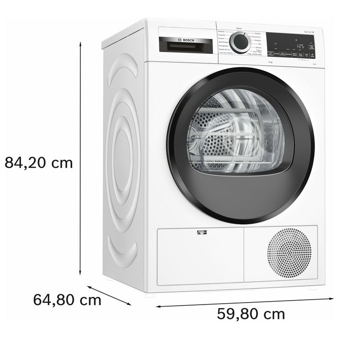Bosch WQG23100IT Serie 6 - Asciugatrice a pompa di calore 8 kg, Classe A++, AutoDry, programma delicati, (84x60x61 cm), Bianco