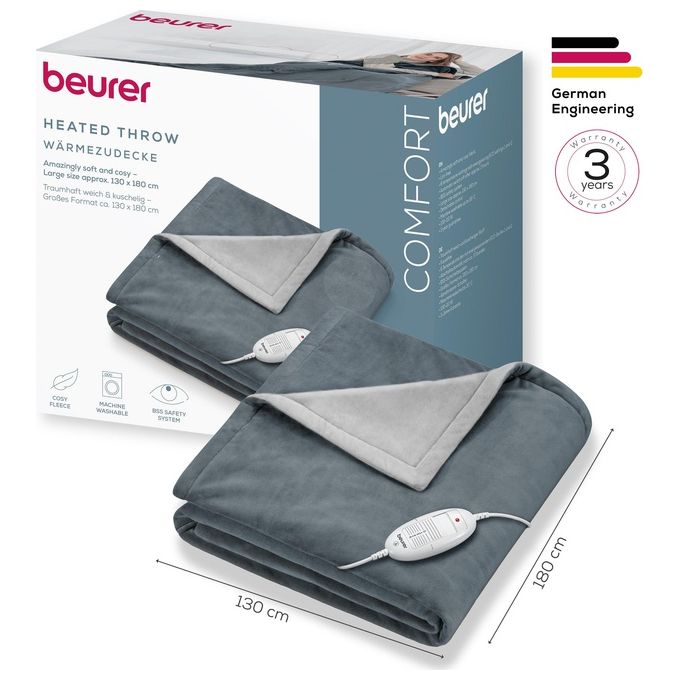 Beurer HD 75 Cosy Coperta Elettrica 100W Grigio Tessuto Felpato