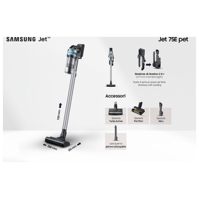 Samsung VS20B75AGR1 Scopa Elettrica senza Filo Jet 75E Pet 200W